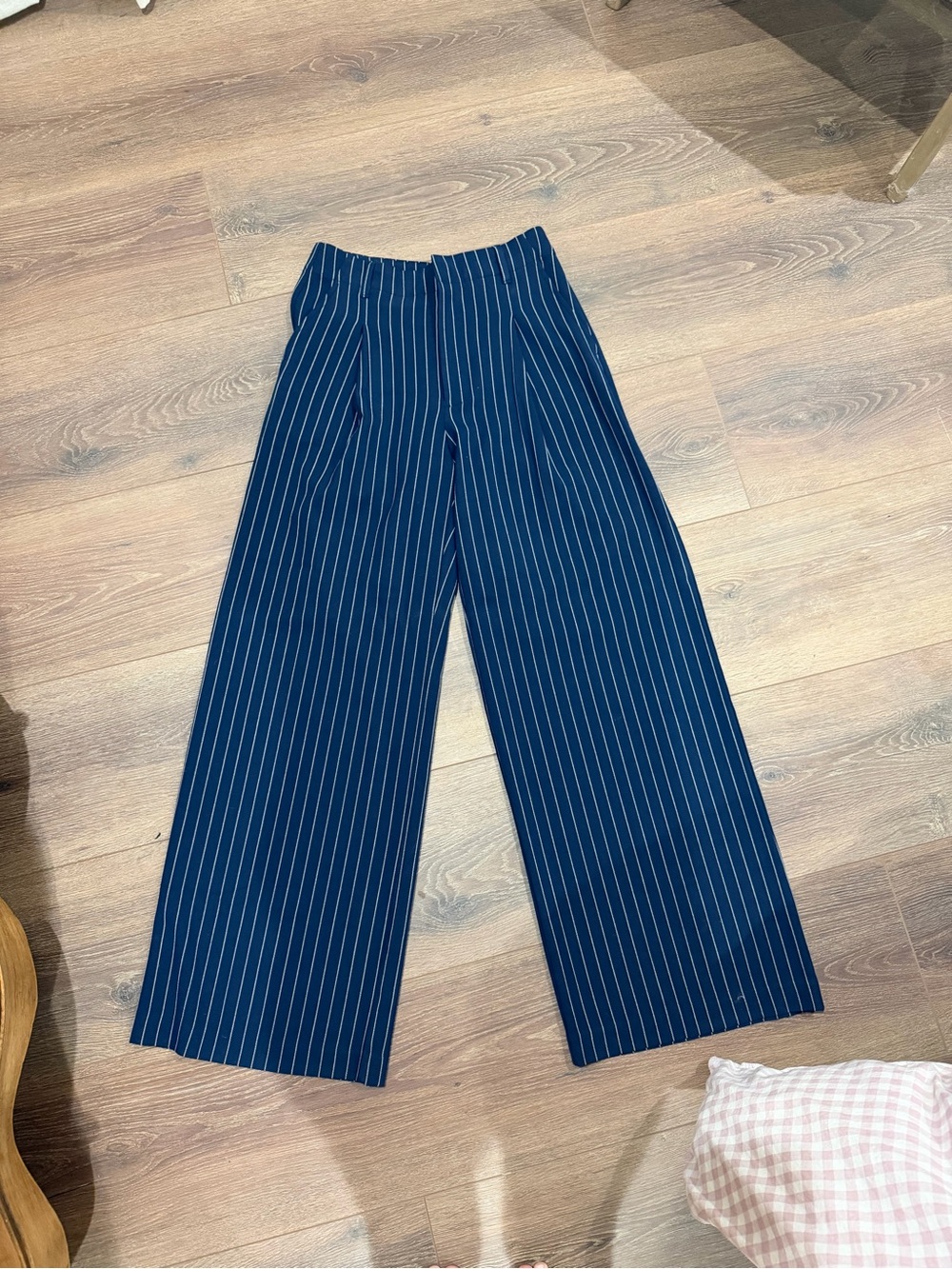 Wide Leg Navy Pinstripe trousers